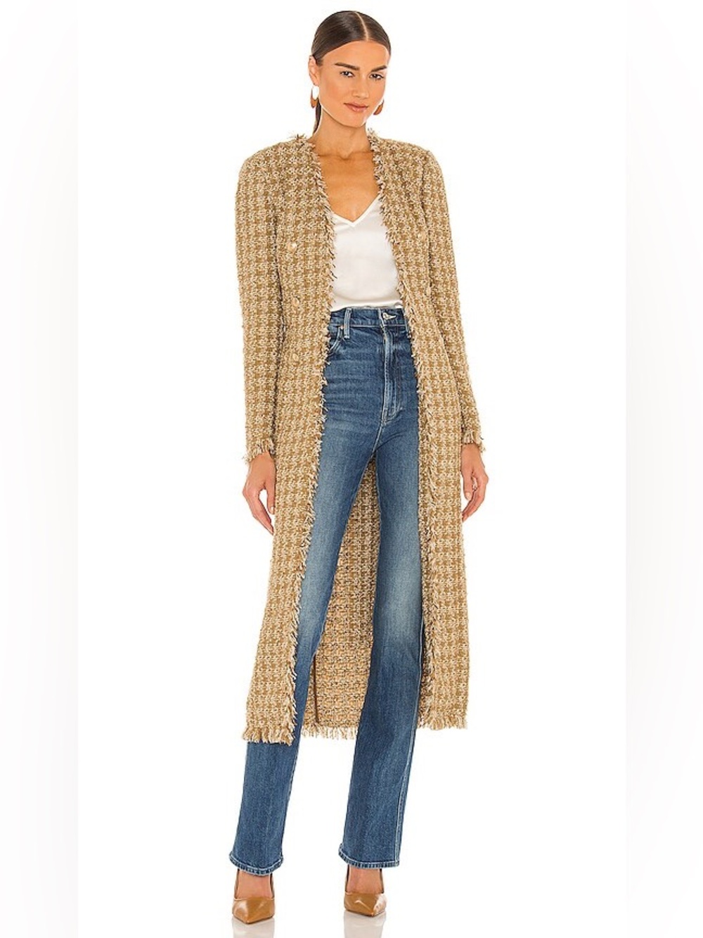 House of Harlow 1960 brown long tweed open front button jacket sweater size L